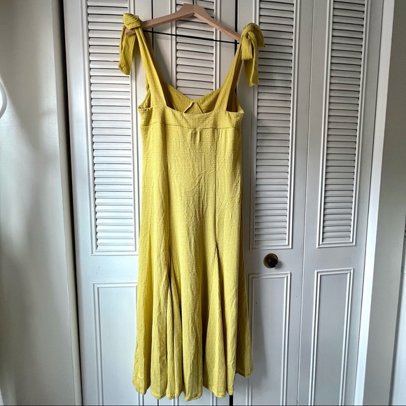 En Saison Adjustable Shoulder Tie Ribbed Midi dress, Yellow, Size M - Picture 6 of 10